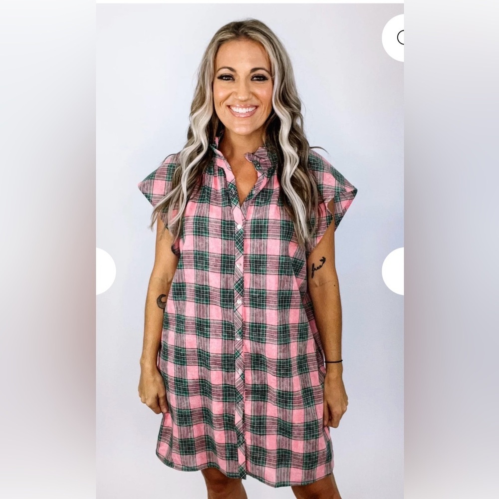 Entro Pink and Green Plaid Dress